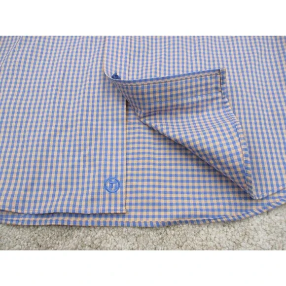 Twillory Shirt Mens Extra Large Tailored 17.5 36 37 Orange Blue Check Button Up - Picture 4 of 12